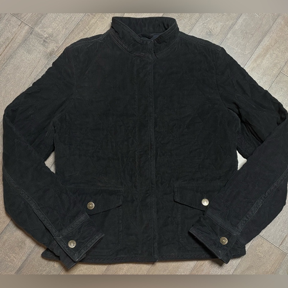 Eddie Bauer Jacket Womens Small Black Quilted Corduroy Coat Mock Neck